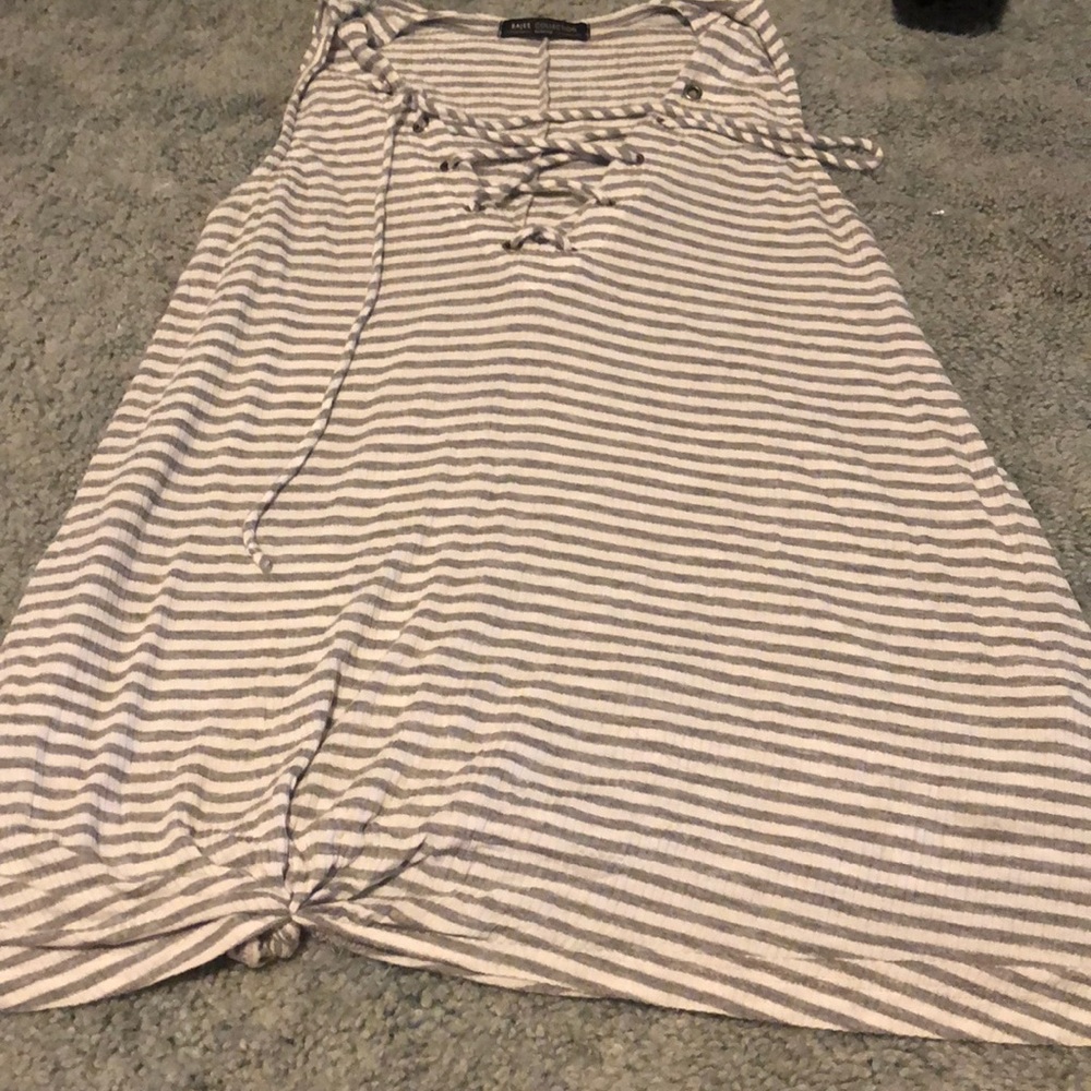 White and grey striped lace up shirt